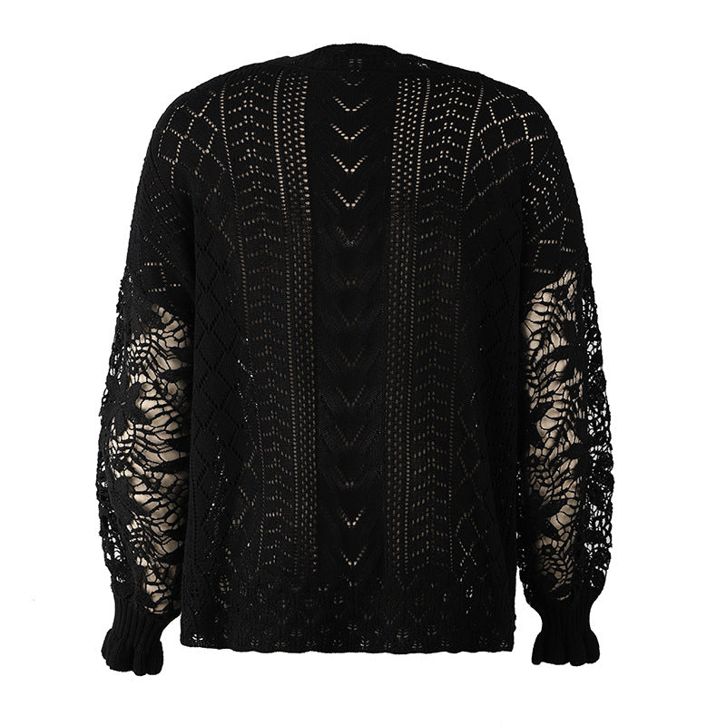 Women Black Lace Sweater