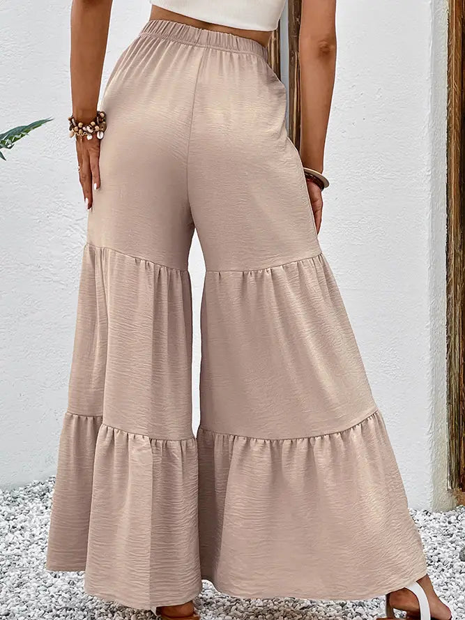 Women High Waisted Tiered Wide Leg Flared Pant