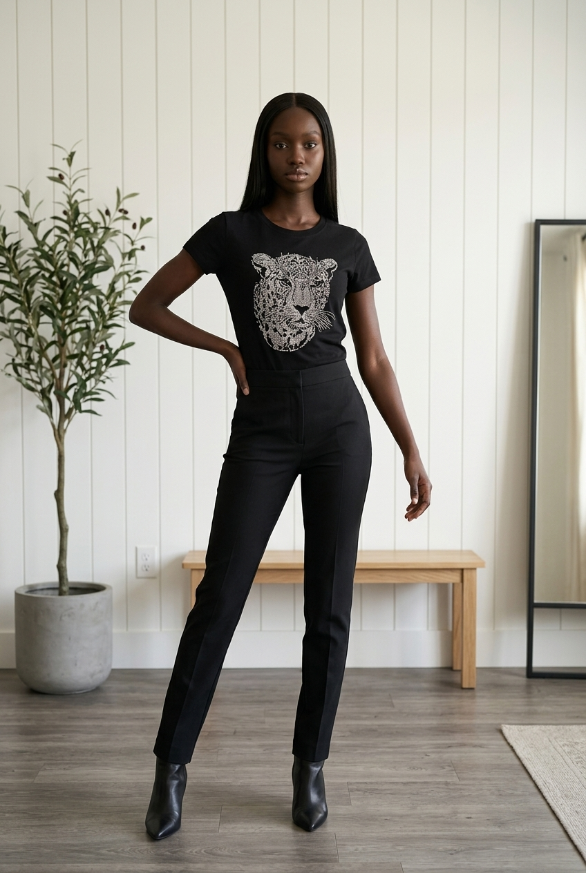 Women & Junior Short Sleeve T Shirt - Rhinestone Tiger By Bling Bling U Sparkle Girl