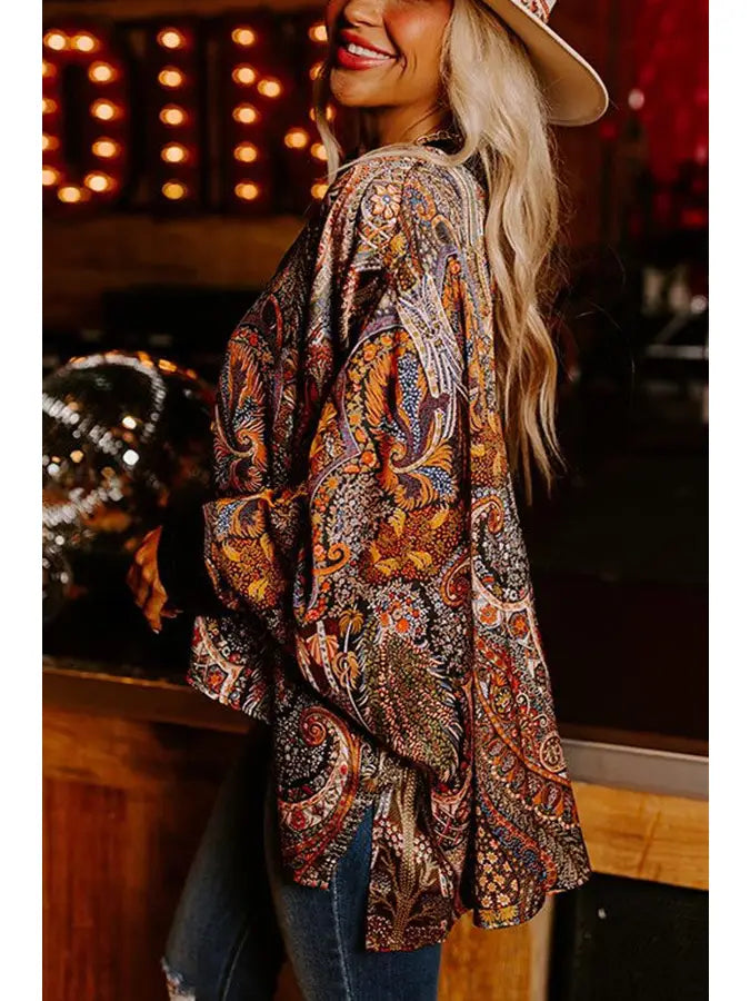 Women Baroque Paisley Boxy Over Sized Shirt