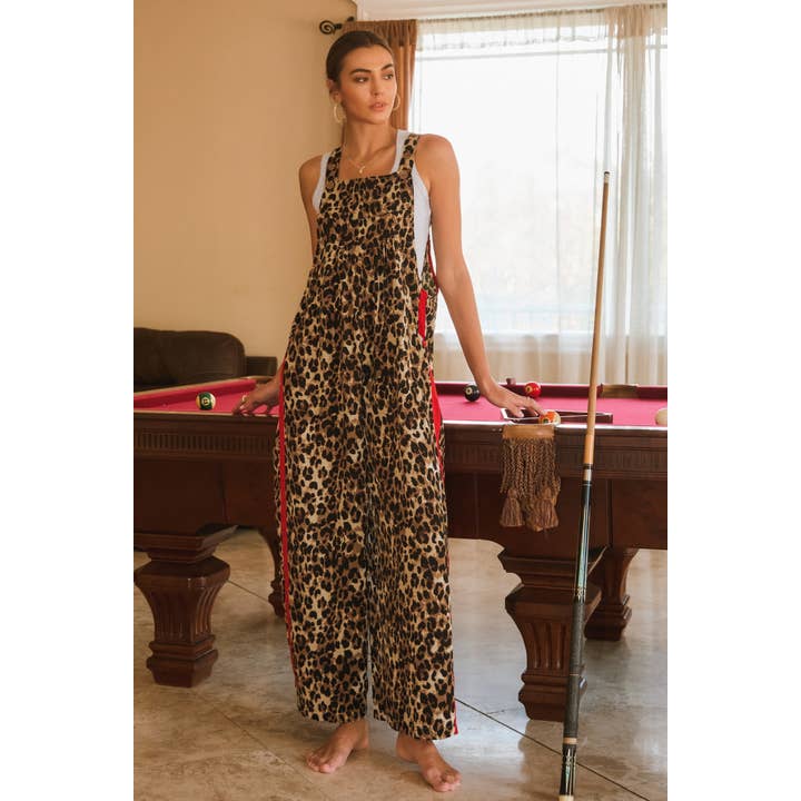 Women Leopard Overall with red Stripe
