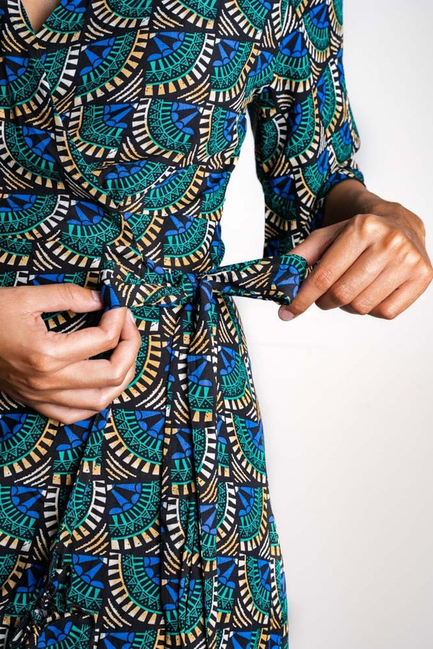 Women Wrap Dress Peacock Print Maxi Dress By Silk & Salt