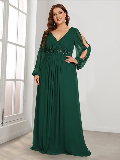 Women Maxi Dress Chiffon Lantern Sleeve Plus Size evening Dress