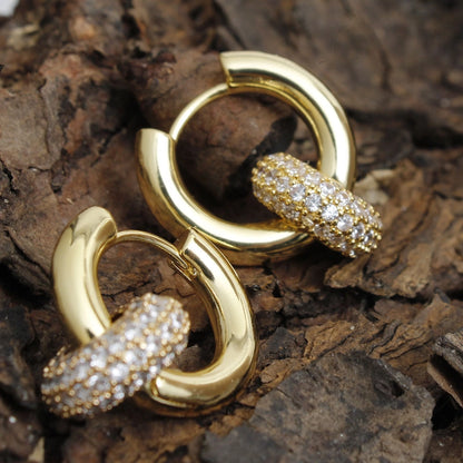 Women Gold Pave Earring Huggie Hoops