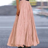 Summer Women's Solid Color A-Line Pleated Maxi Skirt