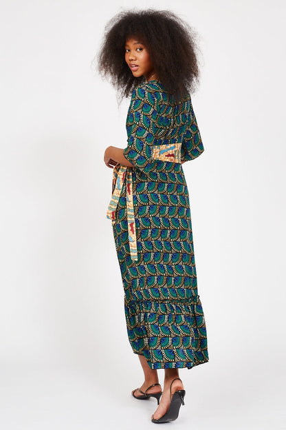 Women Wrap Dress Peacock Print Maxi Dress By Silk & Salt