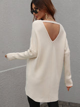 Women V Neck Loose Knit Tunic Sweater