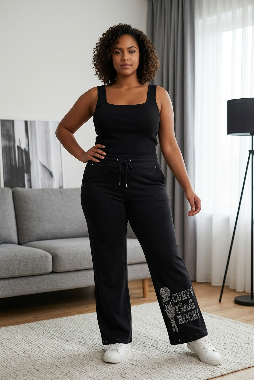 Women Drawstring Stretch Pant/ Rhinestone / Curvy Girls Rock