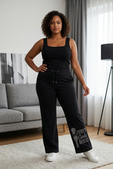 Women Drawstring Stretch Pant/ Rhinestone / Curvy Girls Rock