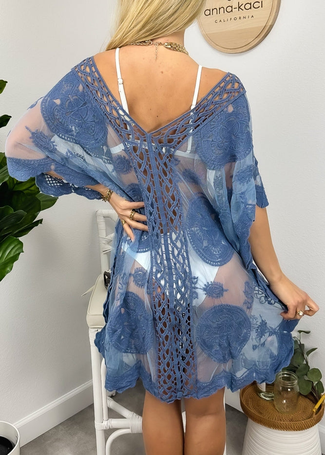 Women Tunic Dress Cover Up Lace Crochet Sheer By Ann Kaci