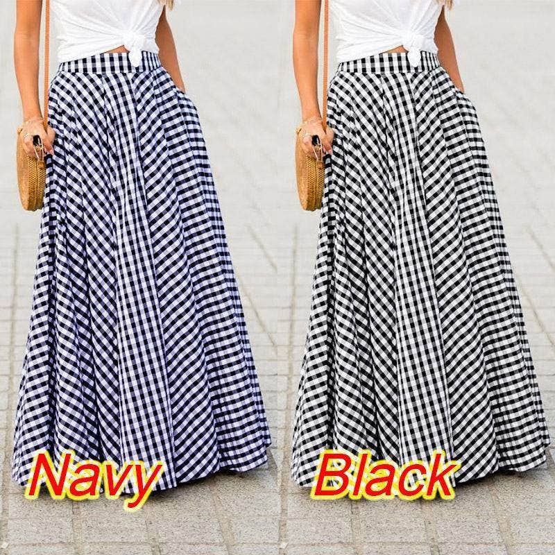 Elegant Plaid High Waist Flared Midi Skirt Women
