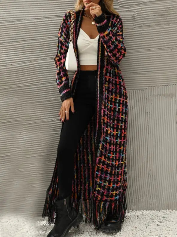 Women Tassel Color Block Maxi Sweater
