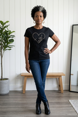 Women Short Sleeve T shirt Cotton/Spandex-Rhinestone -Faith Tee