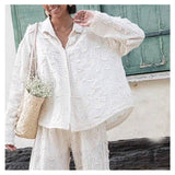 Women Fashionable White Jacquard Co-ord Set: WHITE / L