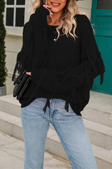 Women Solid Color Tassel Pullover Sweater Rosy / L