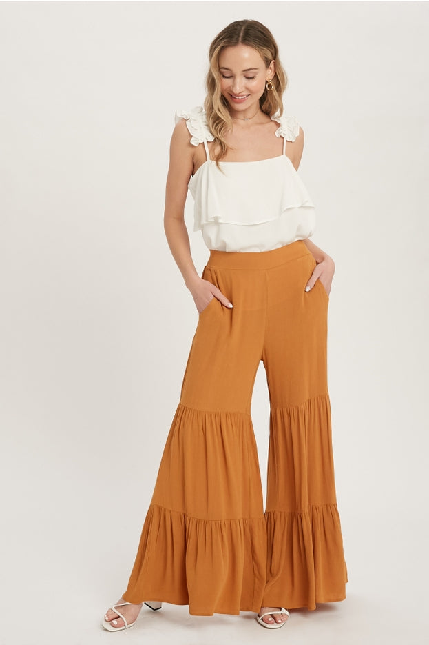 Women tiered ruffle high waisted wide-leg pant by Bluivy