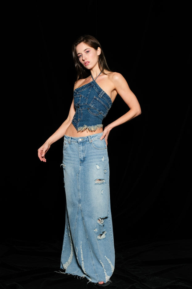 Junior Denim Maxi Skirt