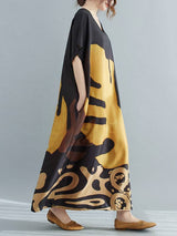 Women  Loose Leaf Printed Midi Dress: Black/Yellow / One_size