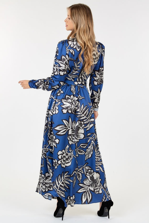 Women Maxi Dress Long Sleeve Floral Button Front