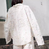 Women Fashionable White Jacquard Co-ord Set: WHITE / L