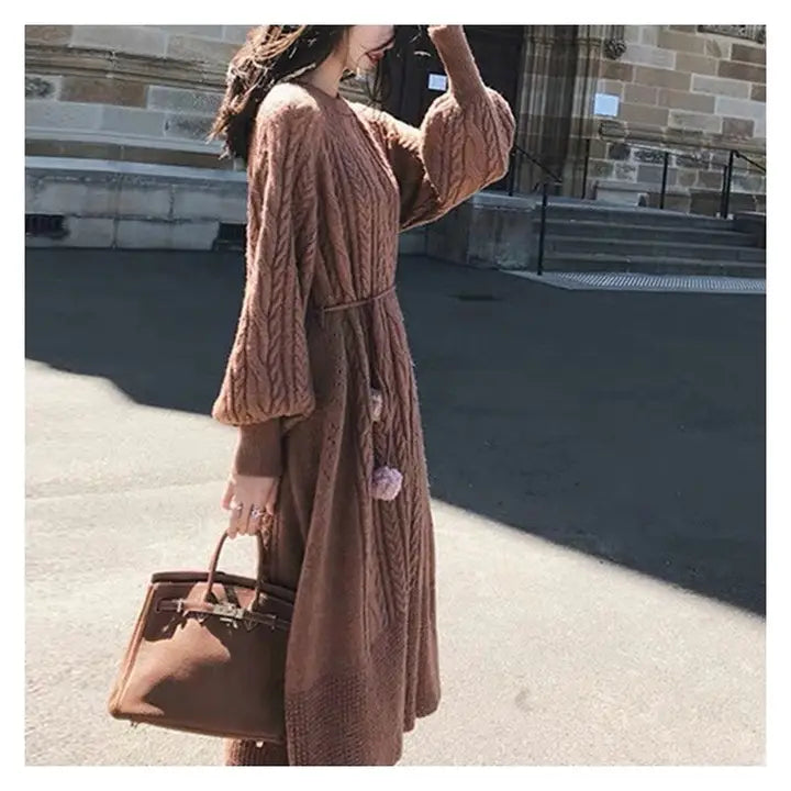 Women Solid Color Twist Knit Sweater Dress