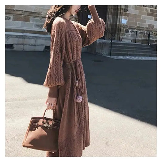 Women Solid Color Twist Knit Sweater Dress