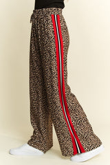 Women Contrast Leopard Red Panel Pant