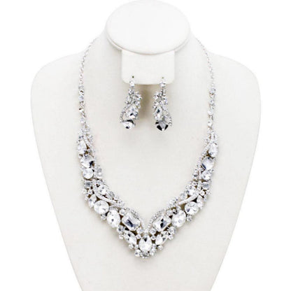 Women Necklace & Earring Crystal Cluster Set By Bling Bling U Sparkle Girl