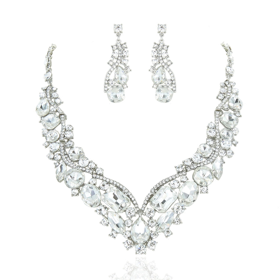 Women Necklace & Earring Crystal Cluster Set By Bling Bling U Sparkle Girl