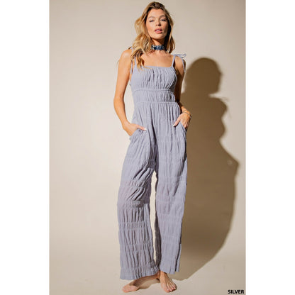 Women Jumpsuit Sleeveless Gauze w/Pockets By KORI America