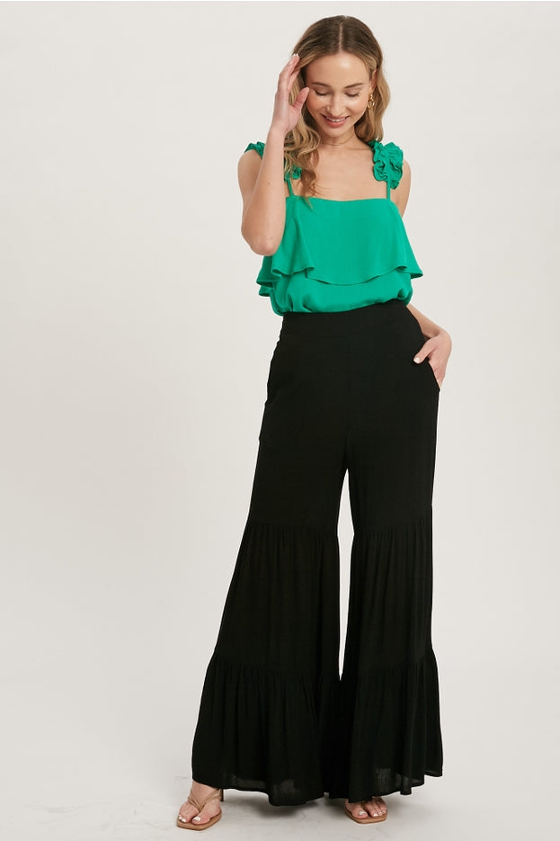 Women tiered ruffle high waisted wide-leg pant by Bluivy