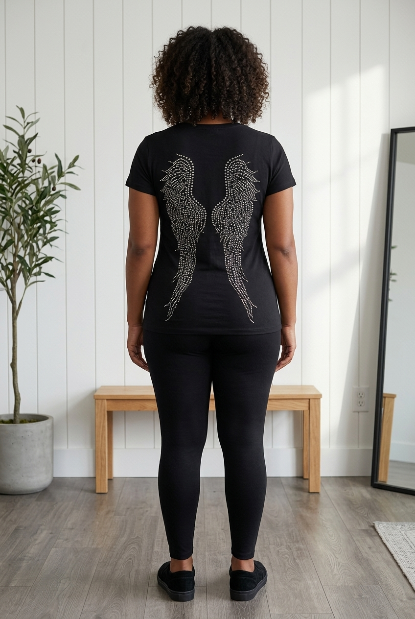 Women Tees Amazing Rhinestone Wings !