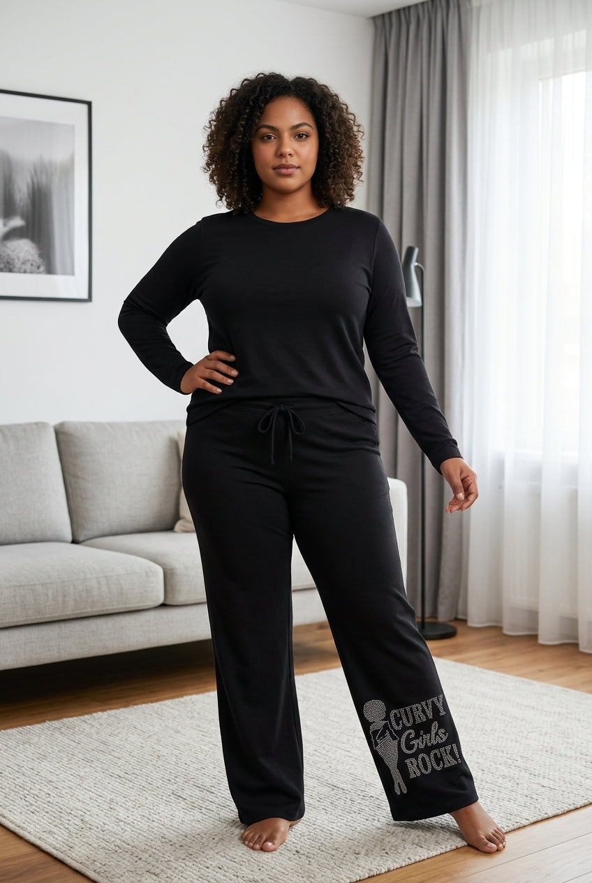 Women Drawstring Stretch Pant/ Rhinestone / Curvy Girls Rock
