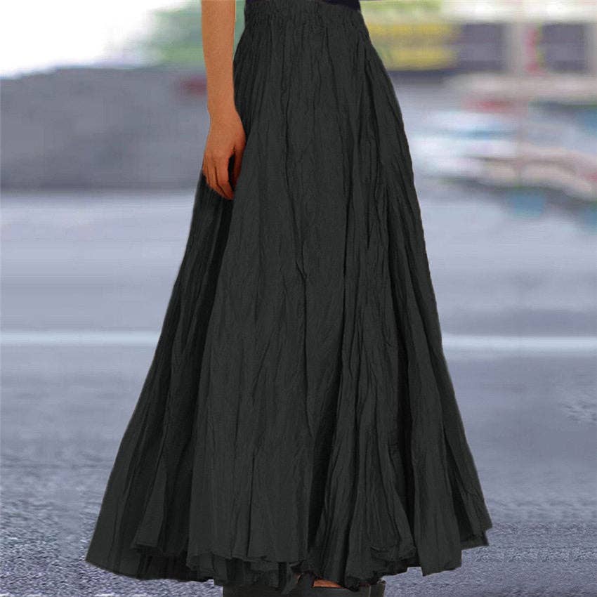 Summer Women's Solid Color A-Line Pleated Maxi Skirt