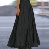 Summer Women's Solid Color A-Line Pleated Maxi Skirt