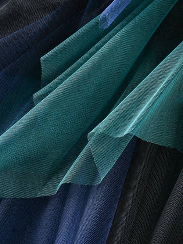 Green Blue Contrast TuTu A-Line Gauze Skirts: BLUE GREEN