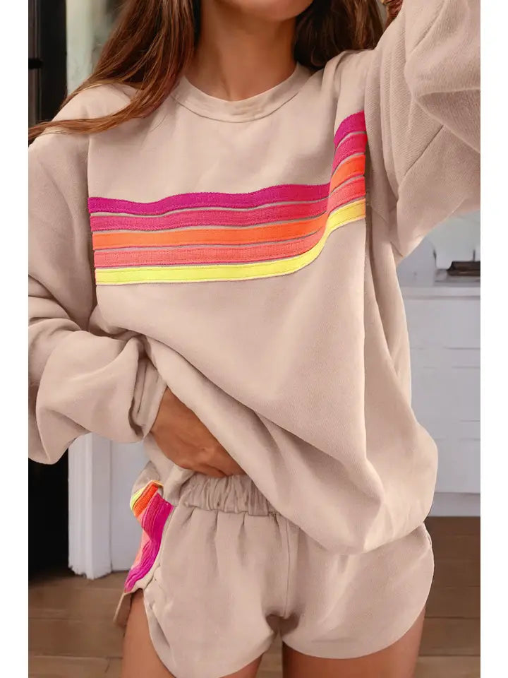 Women Color Contrast Trim Short Set