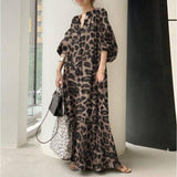 Leopard Print Puff Sleeve Loose Dress