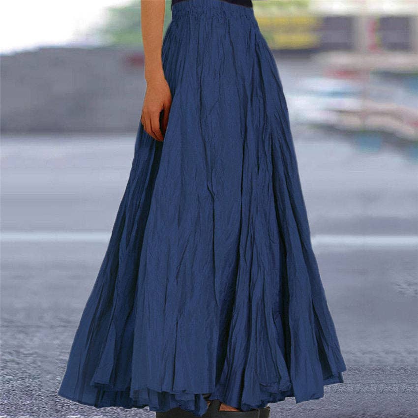 Summer Women's Solid Color A-Line Pleated Maxi Skirt