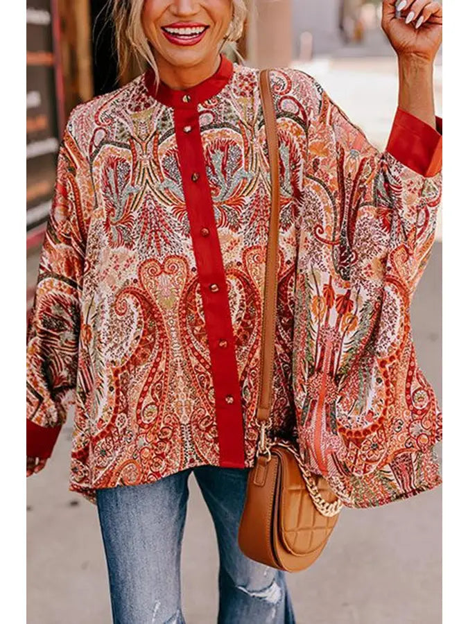 Women Baroque Paisley Boxy Over Sized Shirt