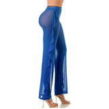 Women Mesh Palazzo Pant Cascading Ruffle Legs