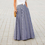 Elegant Plaid High Waist Flared Midi Skirt Women