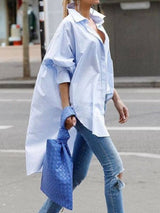 Urban Long Sleeves High-Low Solid Color Lapel Blouse Top