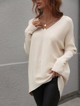 Women V Neck Loose Knit Tunic Sweater