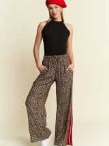Women Contrast Leopard Red Panel Pant