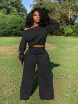Women Solid Color Long Sleeve Fleece 2 piece Set