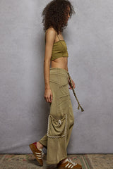 Women  Solid Side Pockets Stud Detail French Terry Knit Pant