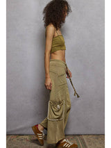 Women  Solid Side Pockets Stud Detail French Terry Knit Pant