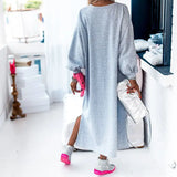 Casual Solid Color Long Sleeve Slit Hoodie Dress