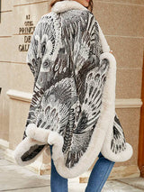 Women Long Sleeves Loose Jacquard Keep Warm Velvet Collarless Cape Shawl